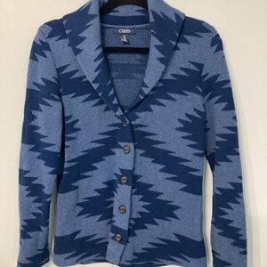 Southwestern Pattern Cardigan Jacket Size Small Blue CHAPS Fall Western Cozy